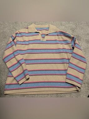 Women’s Beige, Blue & Pink Striped Collared Sweater